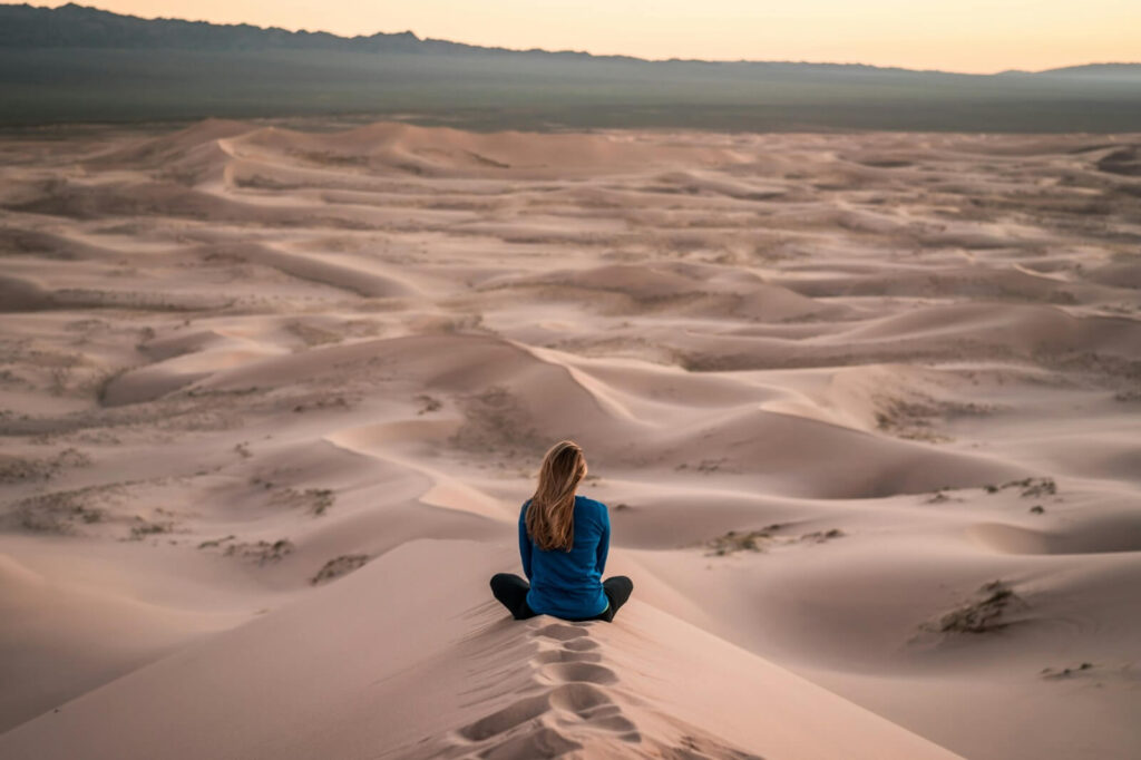 Solo female traveler in desert