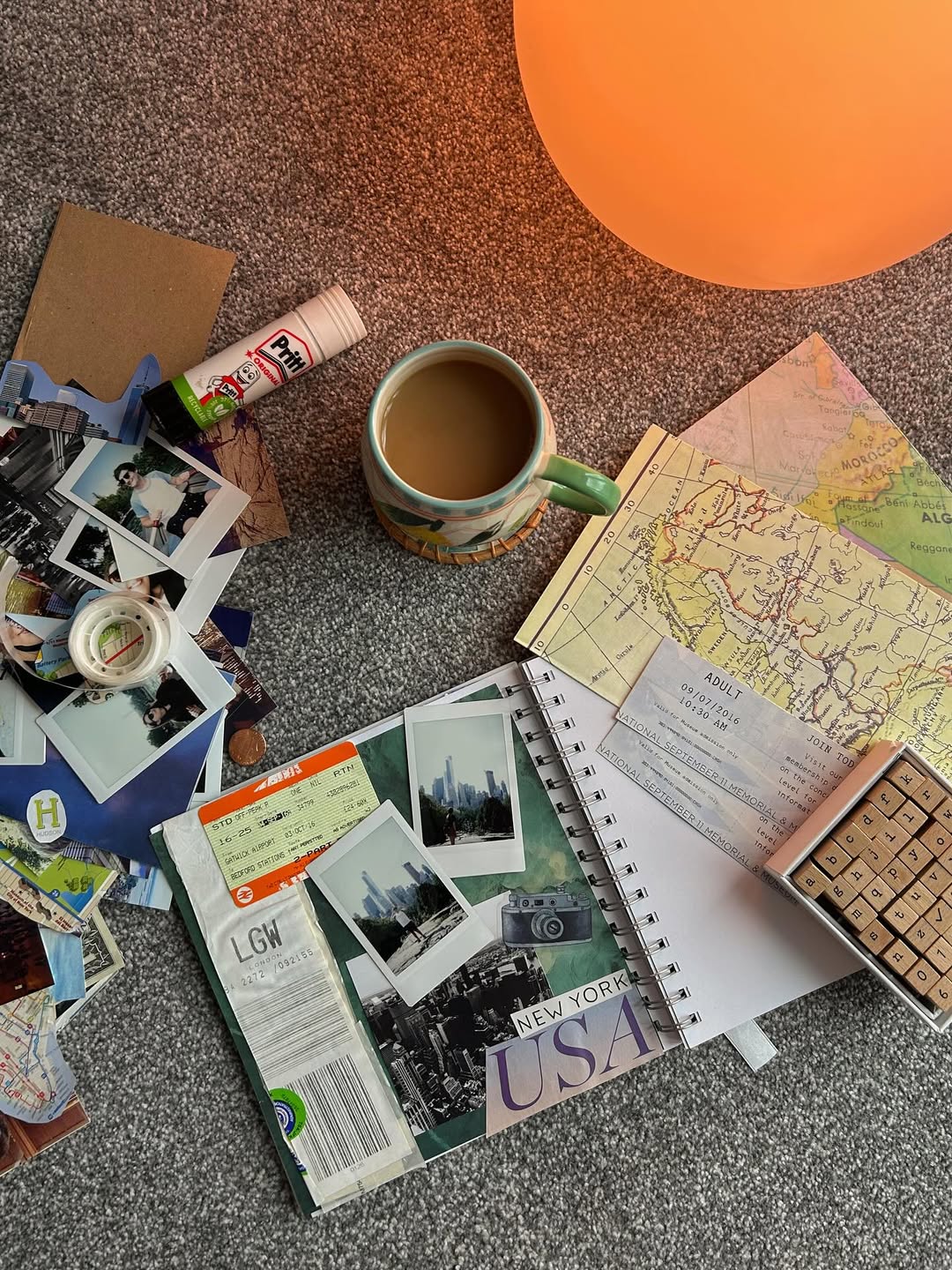 Maps, brochures, or boarding passes adds variety to a travel scrapbook