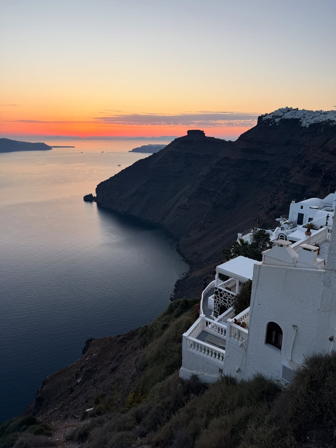 Sunset view of the Aegean Sea in Santorini Islands