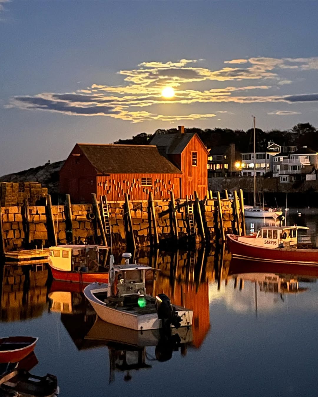 Moonrise in Rockport in fall