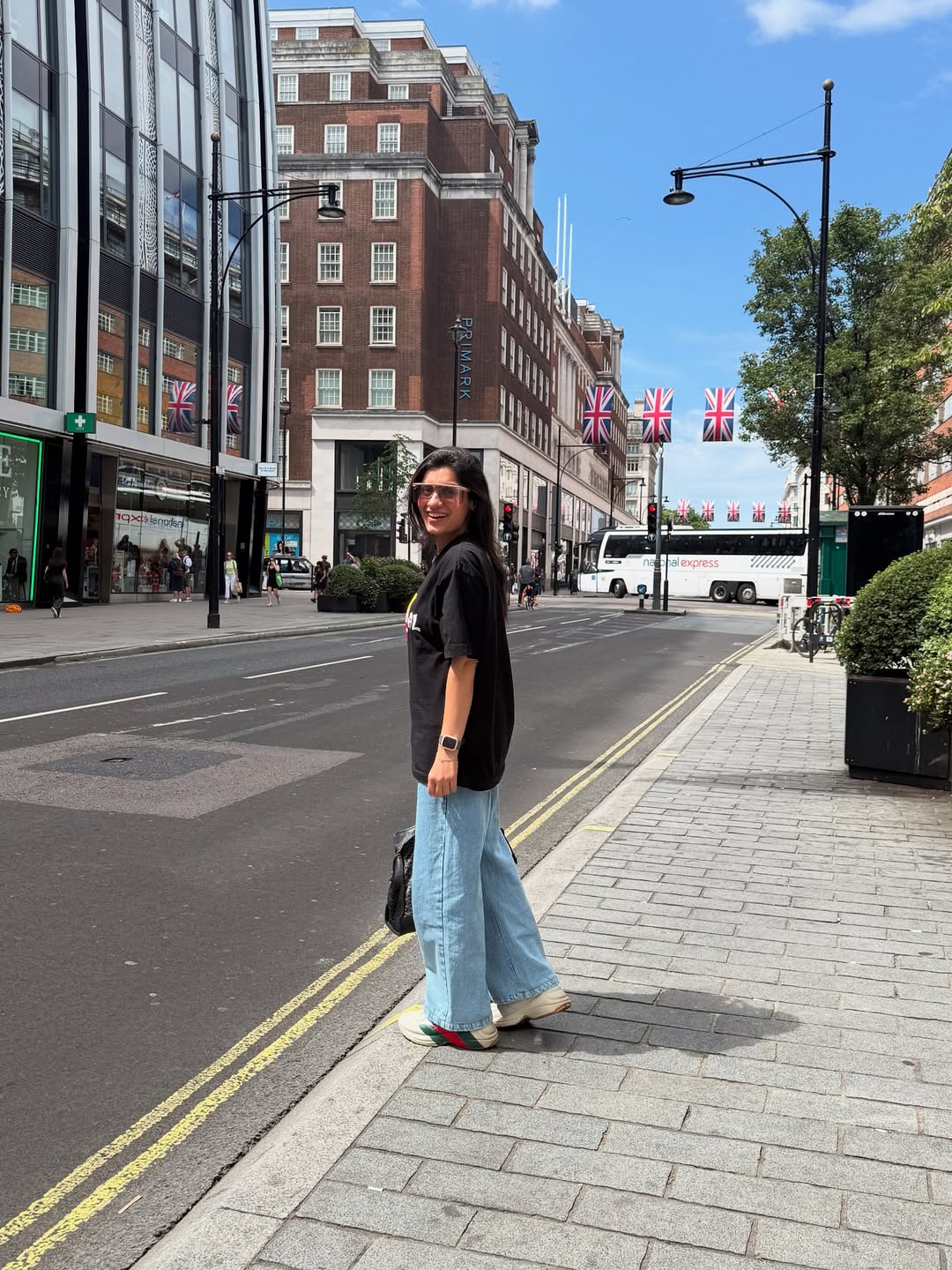 Wide leg trousers and comfy shoes for walking