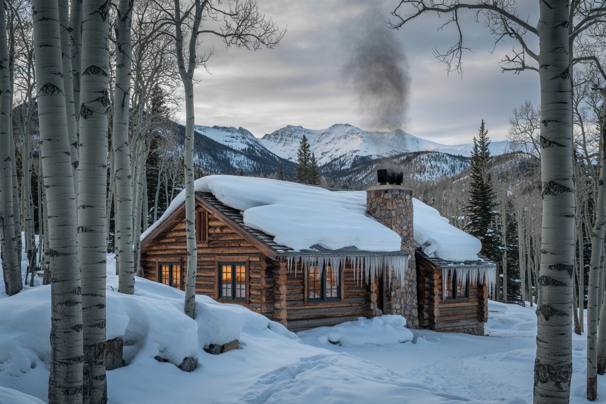 snowy cabin
