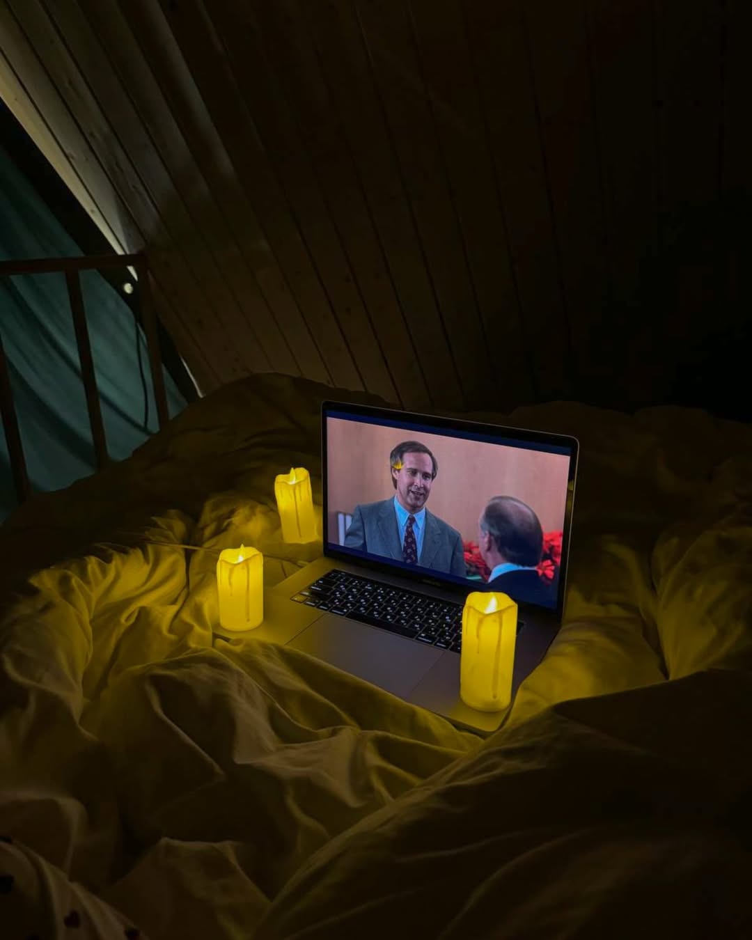Watching romcom when glamping