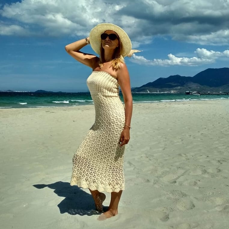 Crochet-knit midi dress