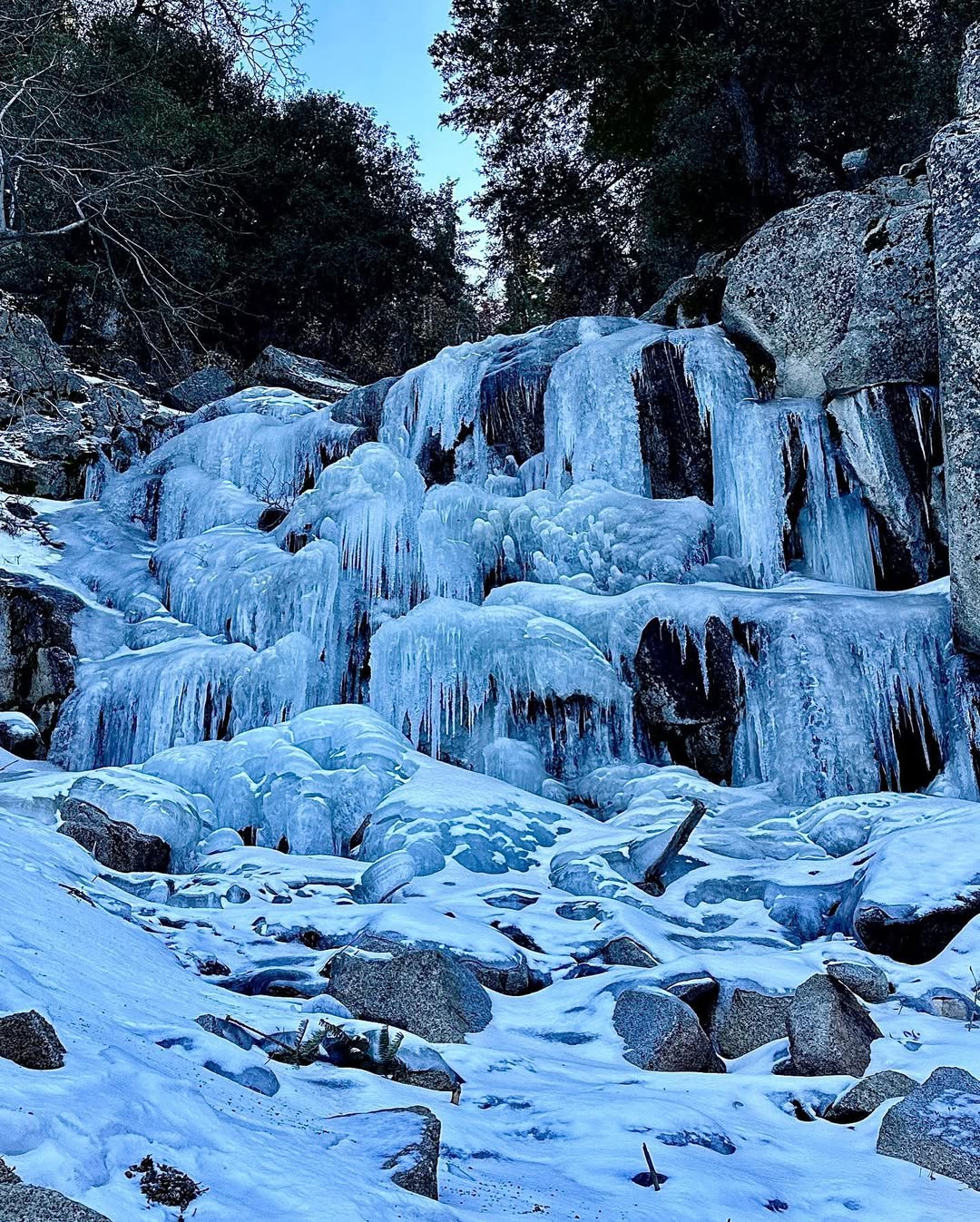 Gorgeous frozen waterfall on State Highway 38 on the drive up to Big Bear